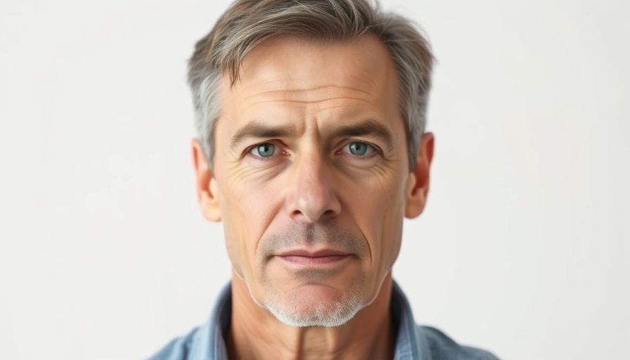 Neutral expression middle-aged man on plain background.