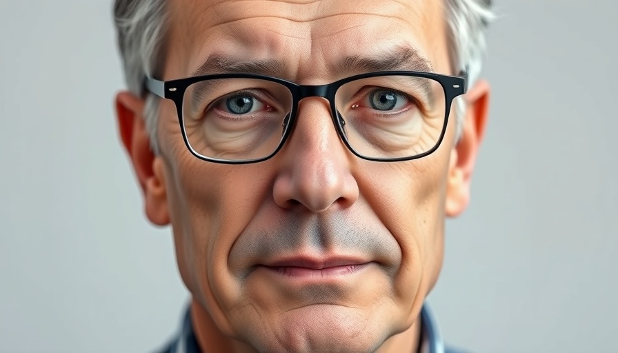 Close-up portrait of a mature man with glasses, studio lighting.