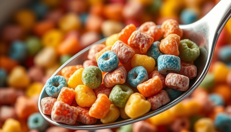 Vibrant cereal with natural coloring on spoon.