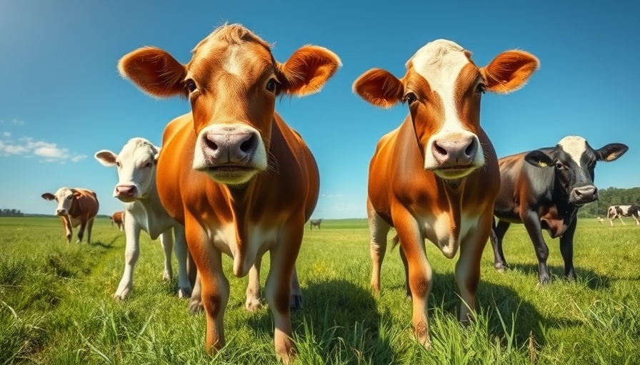 Diverse cattle in field addressing cattle genetics and greenhouse gas emissions.