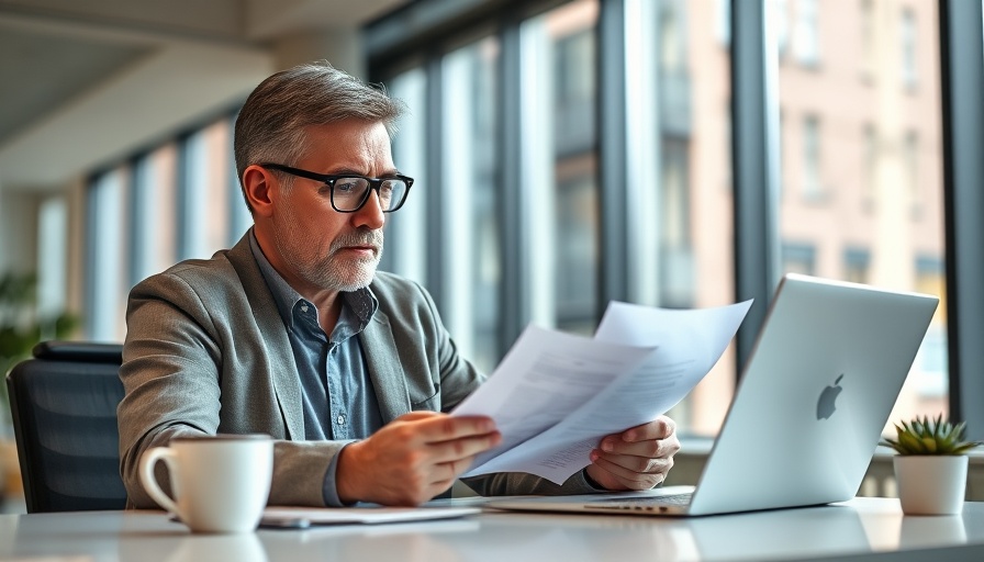 Man reviewing documents related to Triple-P Framework AI Search.