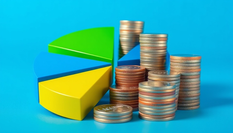 Coins on pie chart segments representing financial distribution.
