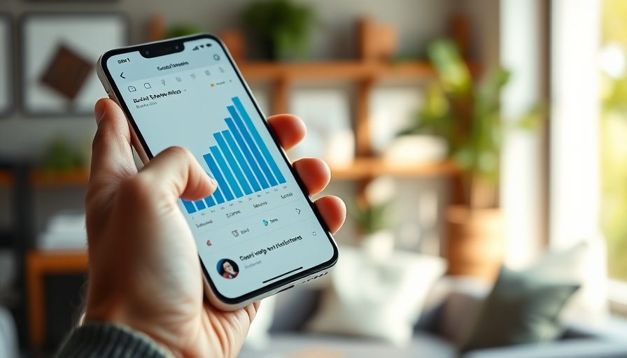 Smartphone showing social media metrics for medspas with blue graph