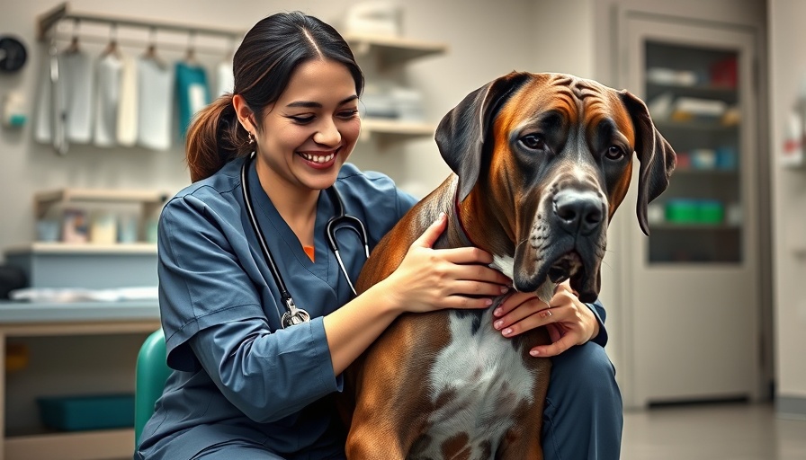Veterinarian with Great Dane during heartworm testing for pets.