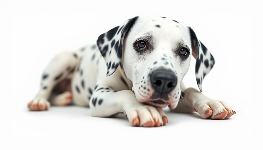 Calm Dalmatian laying down, laryngeal paralysis treatment.