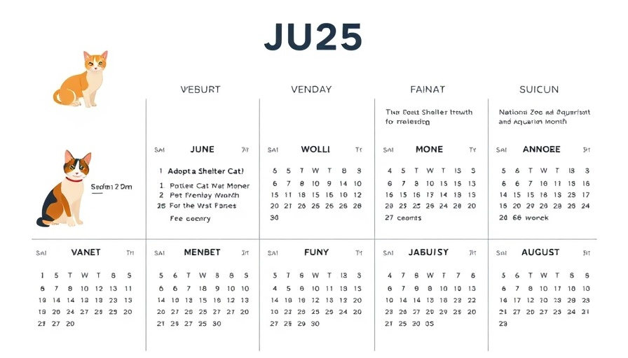 June 2025 calendar with pet-related holidays listed.