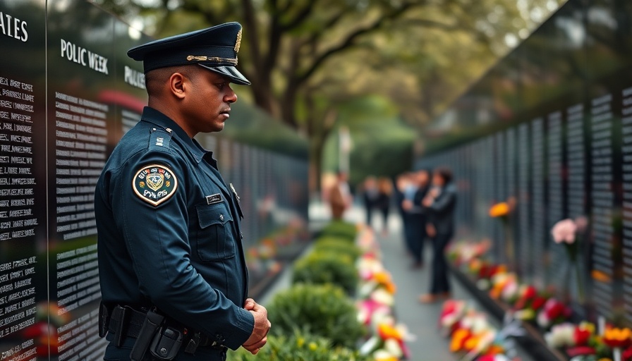 Officer honoring memorial wall during National Police Week 2025.
