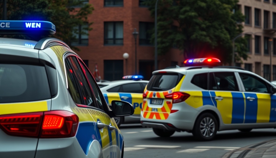 Police vehicles with flashing lights in urban setting, police training reforms