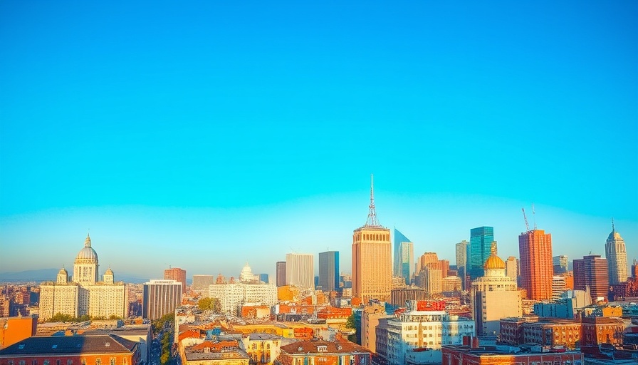 City skyline with clear sky and backdrop. Police Reform context.