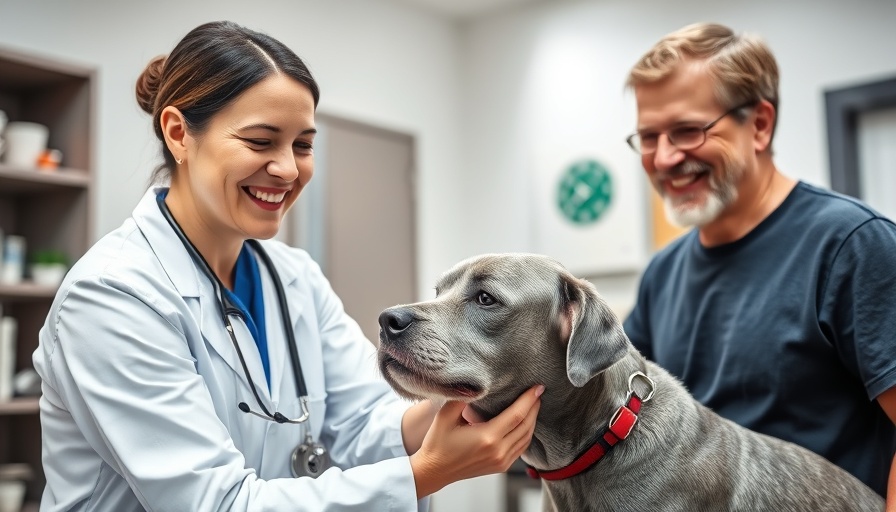 Veterinarian caring for dog in clinic for Arthritis Awareness in Veterinary Practice.