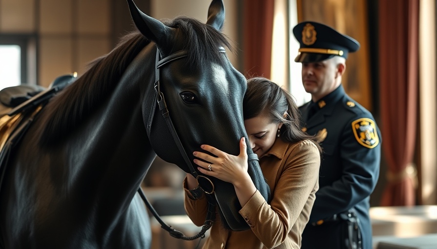 Police horse retirement in Minnesota, emotional ceremony indoors.