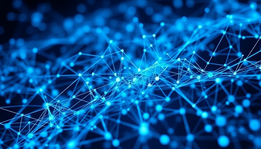 Abstract data network visualization automating SEO keyword clustering.
