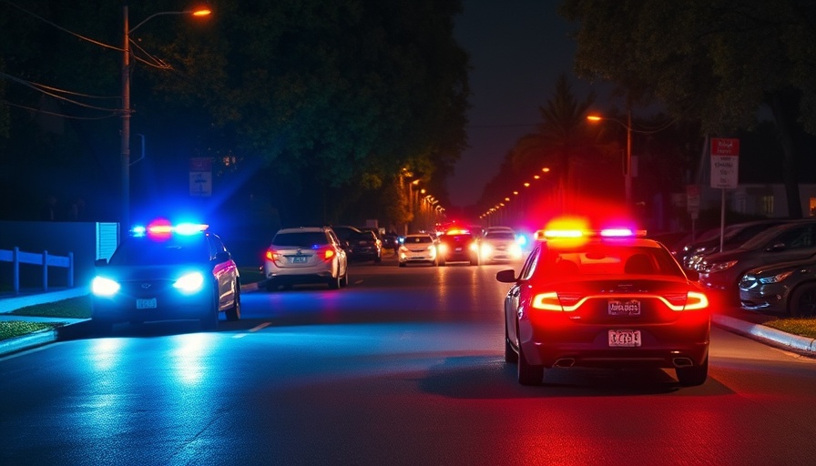 Police cars with flashing lights ensure officer safety at night.
