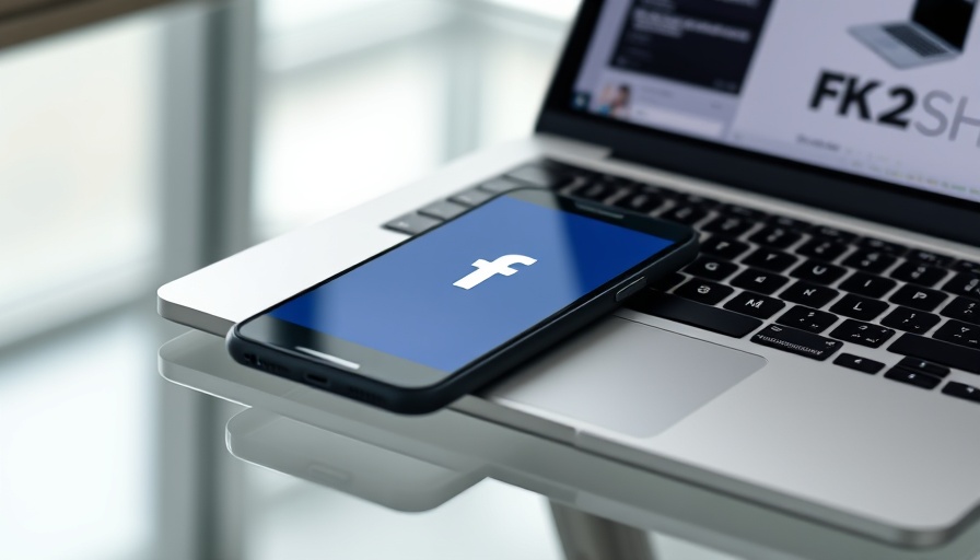 Modern workspace featuring Facebook app on smartphone and laptop, strategies to get more followers on Facebook.