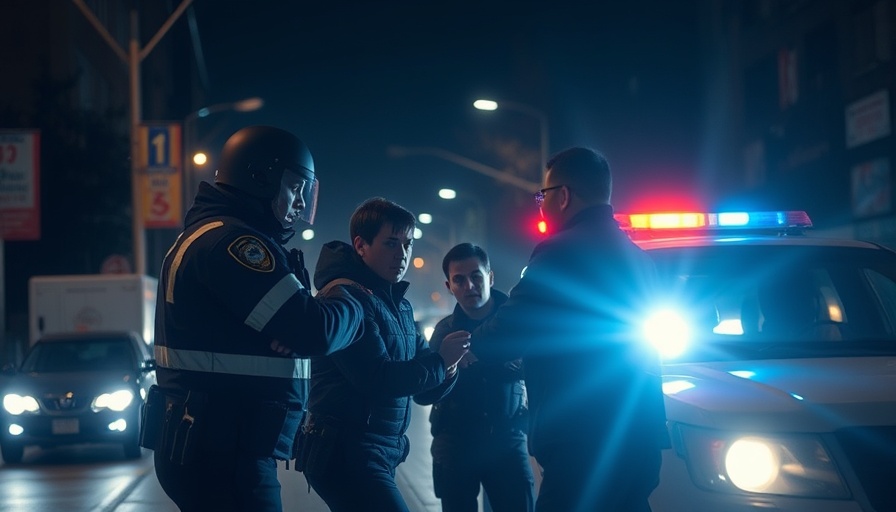 Police crisis management scene at night with officers and suspect.