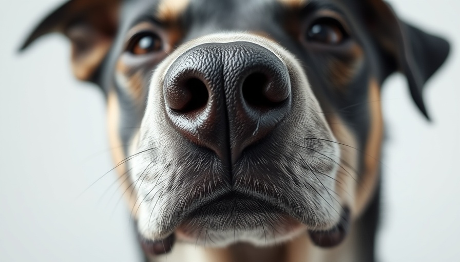 Close-up of a dog's nose, illustrating texture and detail, related to canine upper airway diseases.