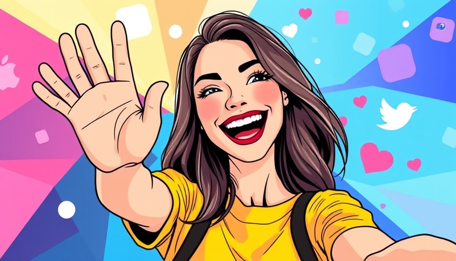 Young woman engaging with Instagram features, colorful background.