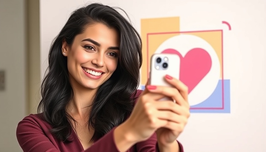 Young woman taking a selfie with graphic icons, showcasing Instagram features for MedSpas.