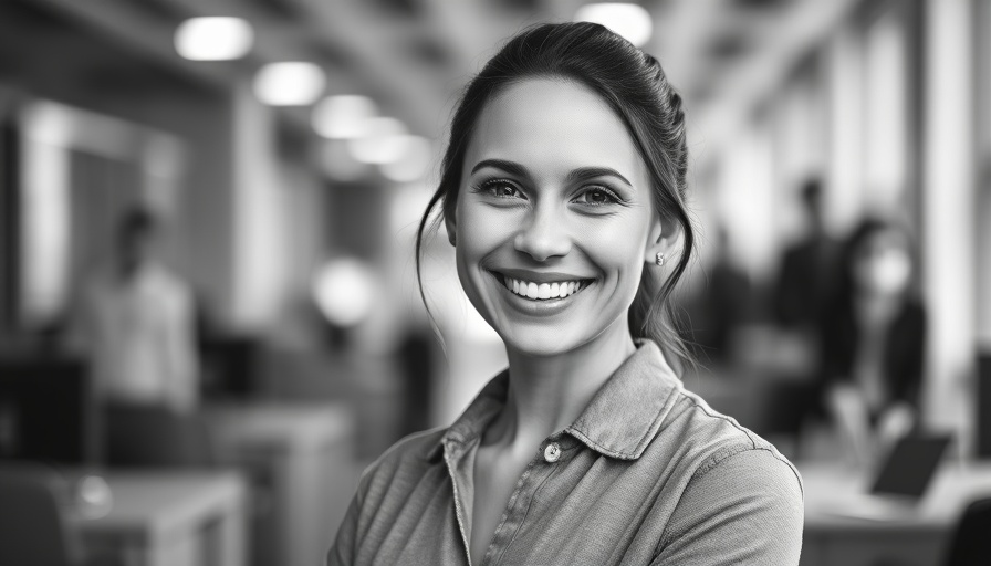 Friendly woman smiling, associated with successful hiring strategies for veterinary clinics.