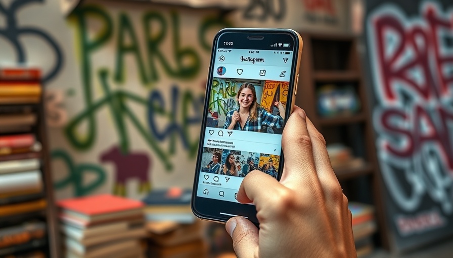 Close-up of Instagram on smartphone in urban environment with graffiti.