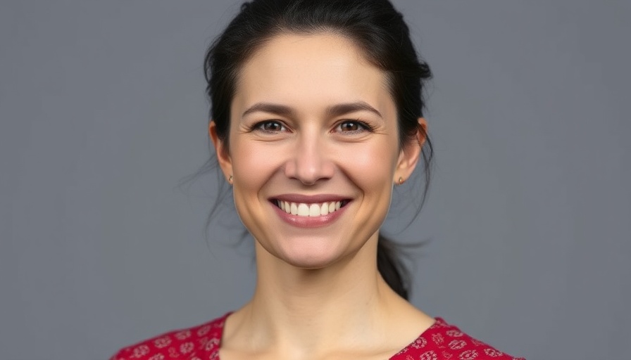 Smiling woman in red blouse, textile recycling technologies context