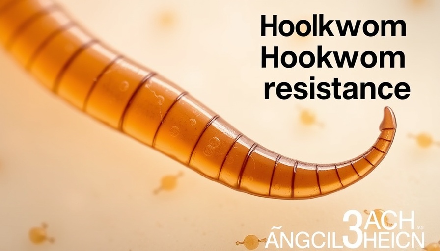 Macro shot of hookworms and eggs with text questioning resistance.