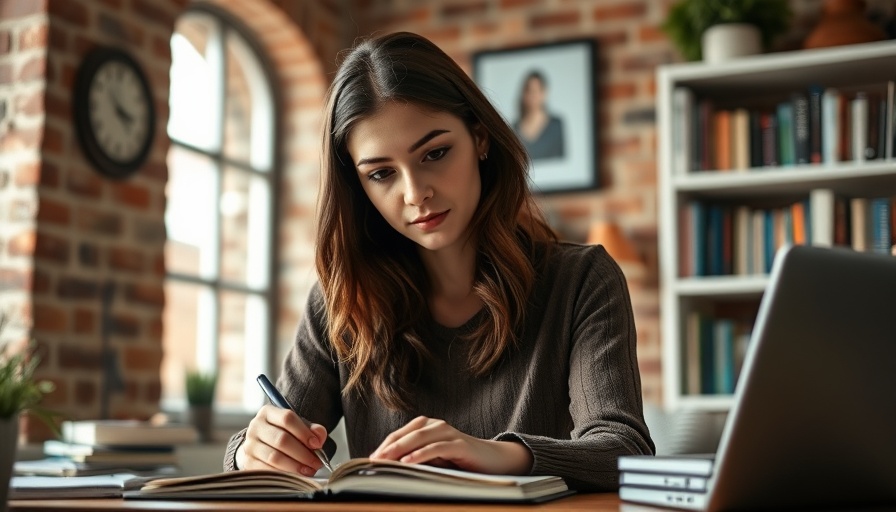 Young woman engaged in writing for brand messaging in sales copy.