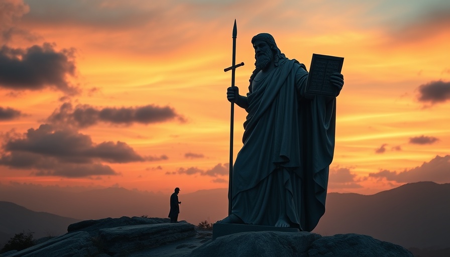 Police leadership lessons from Moses statue under dramatic sky.