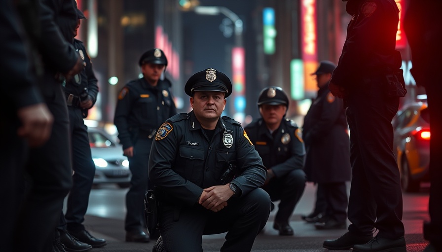 Police officer kneeling at night, representing police safety and unity.