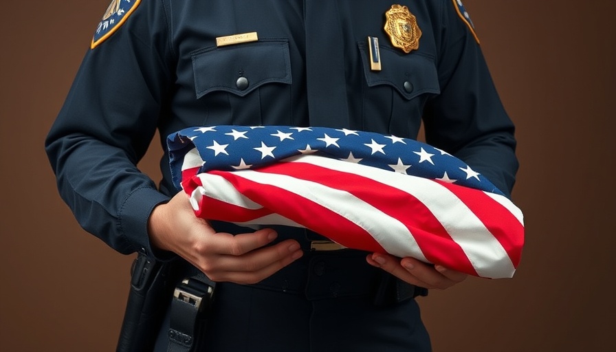 Police officer with folded flag, honoring Peace Officers Memorial Day.