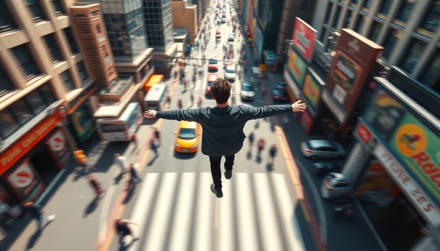 Blurred aerial view of a person running, urban setting.