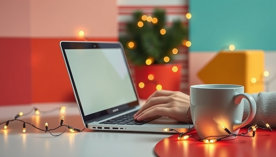 Holiday marketing campaigns for veterinary clinics, festive laptop scene.