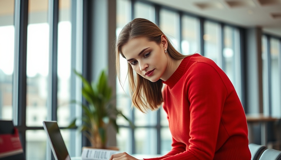 Professional woman on magazine cover reflecting in an office.