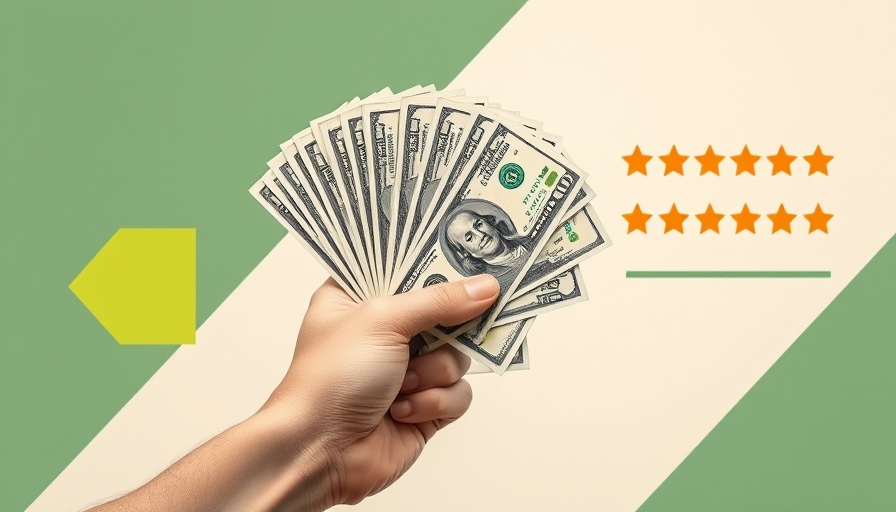 Hand holding money with abstract shapes, symbolizing shopping trends in uncertain financial times.