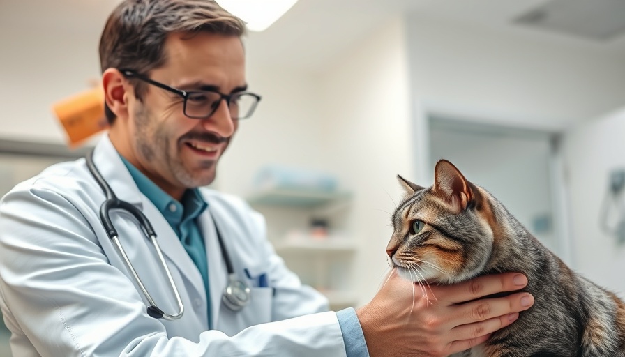 A caring veterinarian examines a cat in a clinic, demonstrating state of feline care.