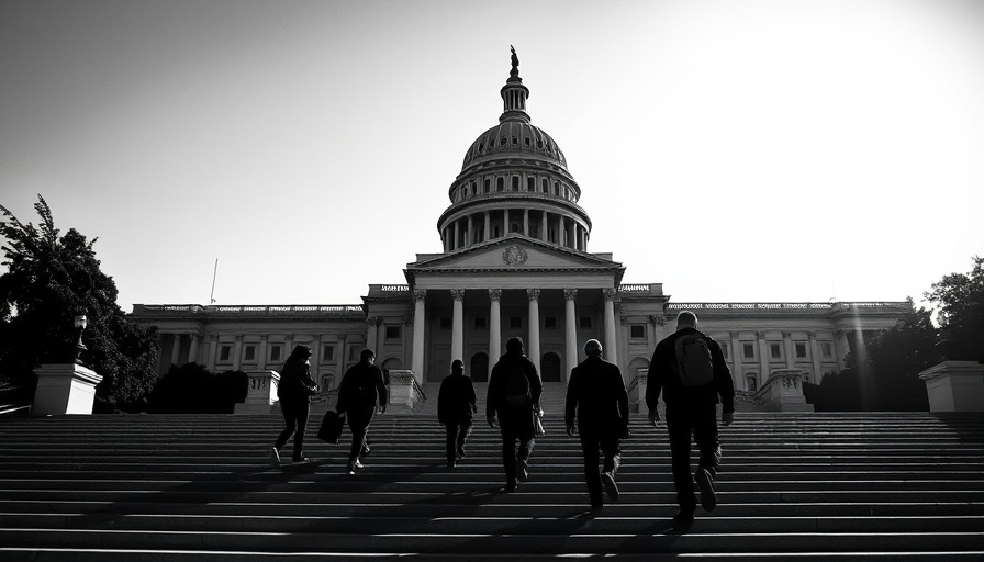 Silhouetted people on steps leading to government building; employee retention tax credit claims.
