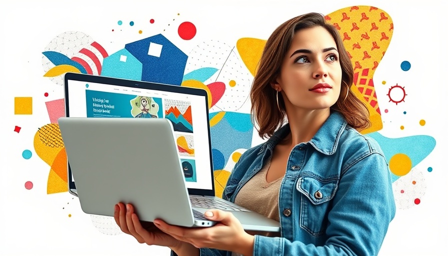 Thoughtful woman with laptops in creative website design concept.