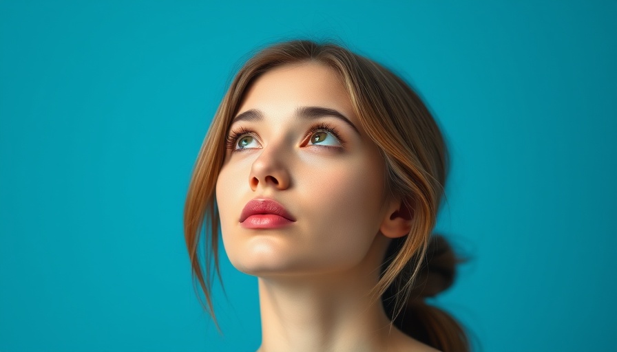Thoughtful woman pondering on a blue background for future-proofing WordPress SEO.
