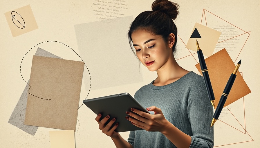 Artistic B2B buyer journey map with digital tablet and abstract elements.