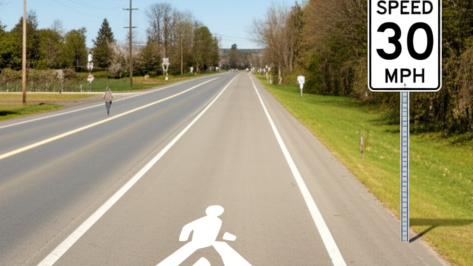 Vibrant 'Safe Streets' scene with diverse pedestrians and cyclists in a sunny crosswalk.