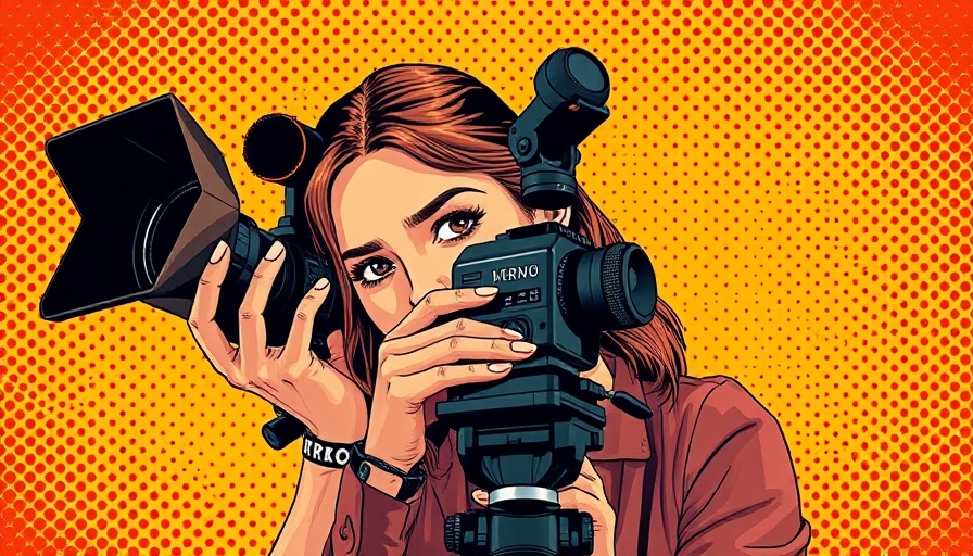 Pop-art style image of Black content creator adjusting a camera.