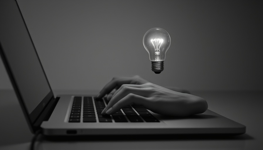 Deep research in content marketing with hands on laptop and lightbulb.