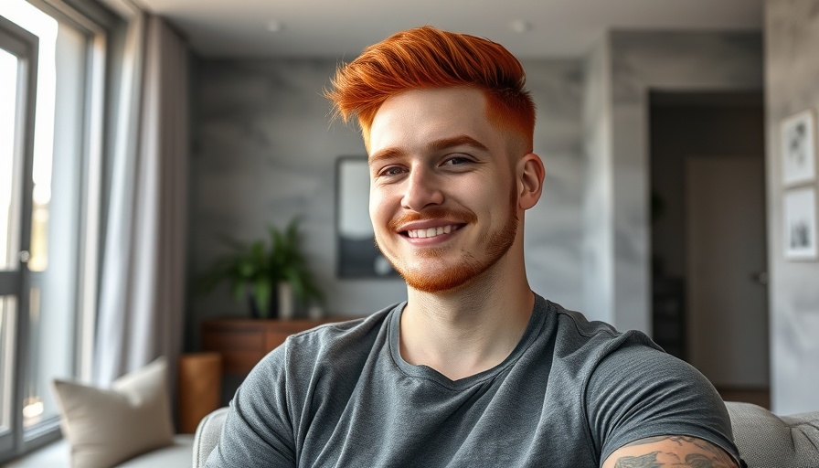 Man with red hair and tattoos smiling casually.