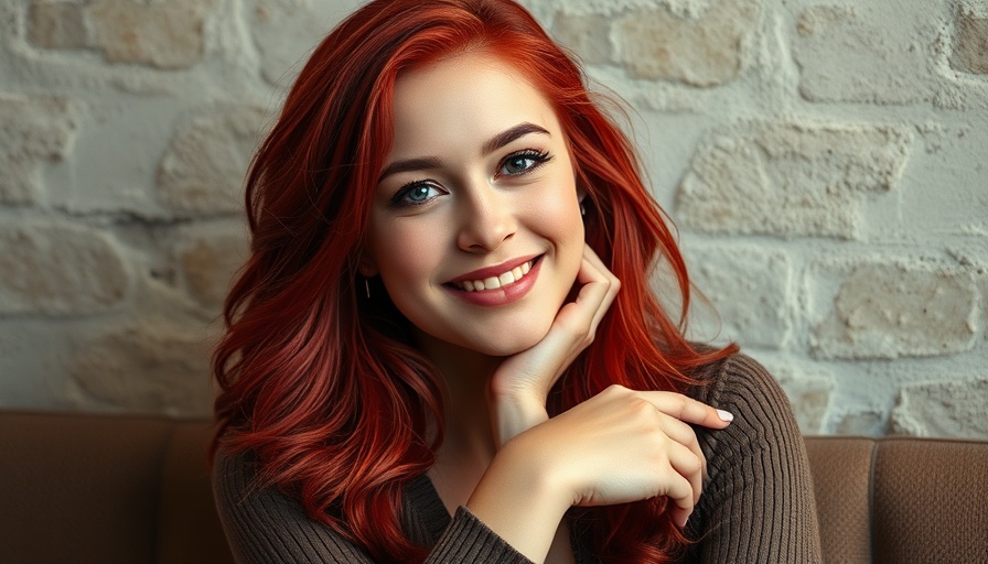 Person with red hair smiling in a casual medspa atmosphere.