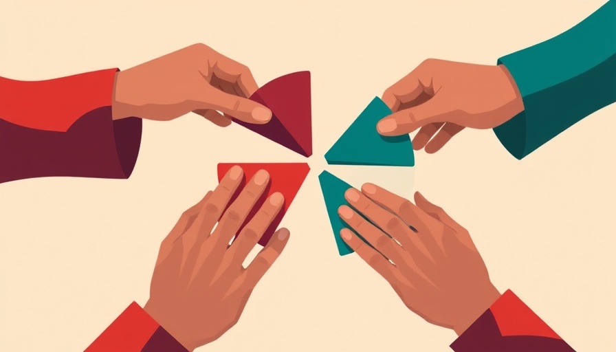 Abstract illustration of hands assembling a pie chart, symbolizing employee ownership in business.
