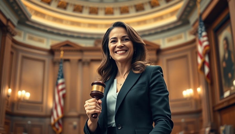 Confident female official in legislative chamber for public safety.
