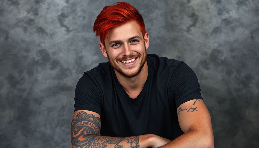 Casual portrait of a man with red hair against gray backdrop.
