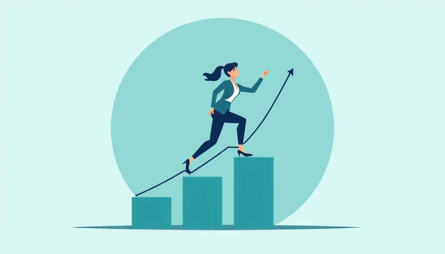 Abstract illustration of businesswoman pushing upward graph.