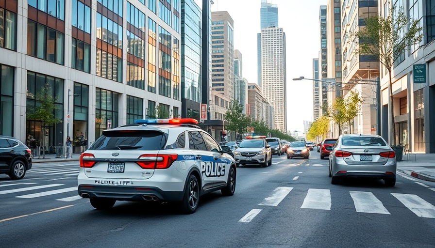 LPR technology in law enforcement: patrol car scans vehicles.
