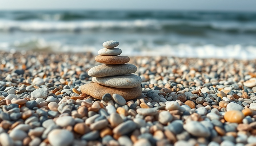 Stacked stones on a beach with ocean waves, representing MedSpa LinkedIn Audience Growth.